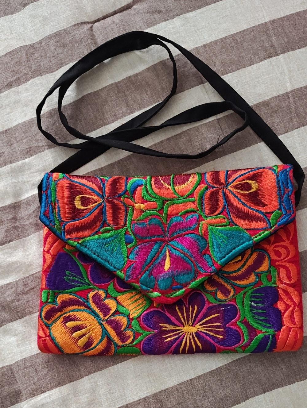 Hand-Embroidered Floral Envelope Clutch in Multicolor